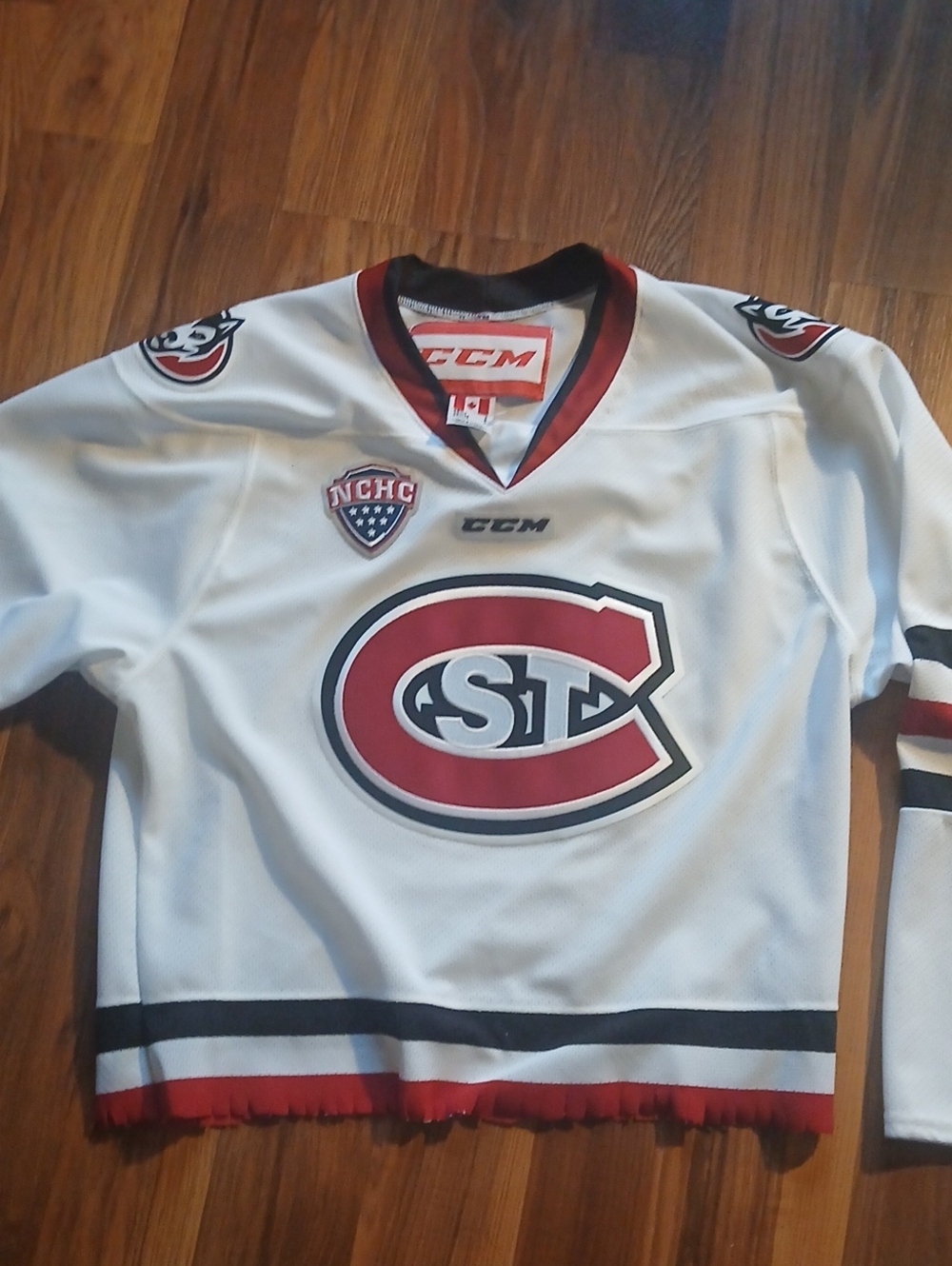 CCM White, Red & Black Kids Hockey Jersey with ST Crest